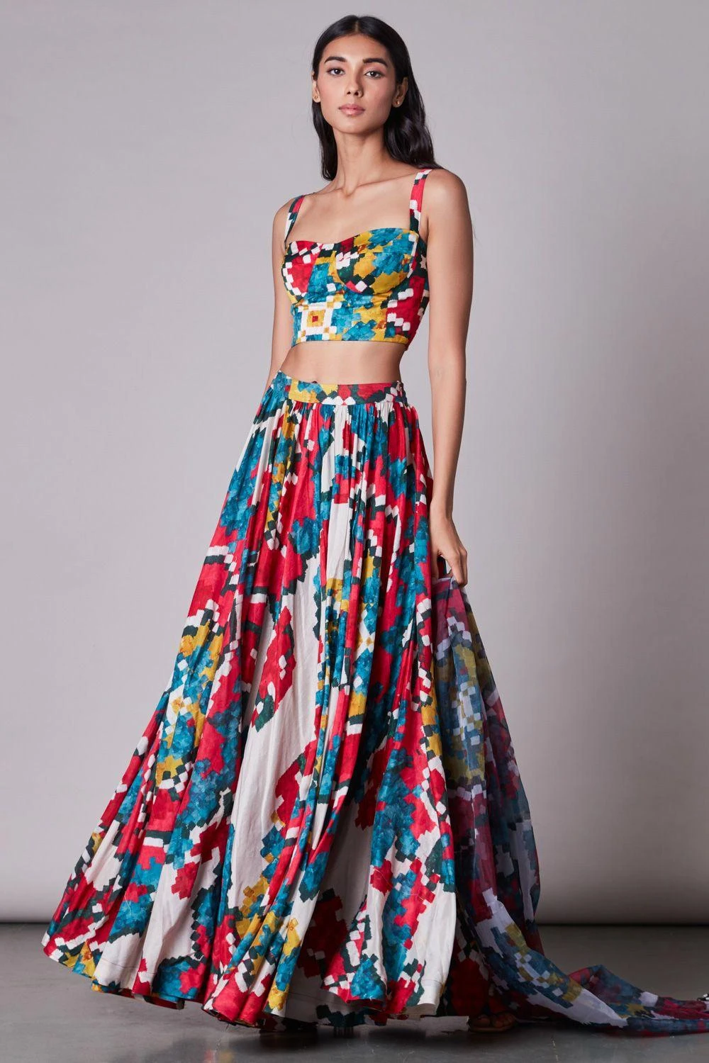 Saaksha & Kinni Ikat Print Chanderi Lehenga 1 Saaksha & Kinni Ikat Print Chanderi Lehenga