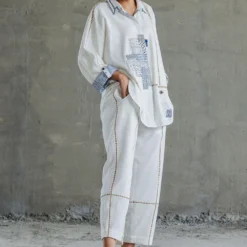 Sunira Designs White Hand Spun Cotton Kimono Shirt