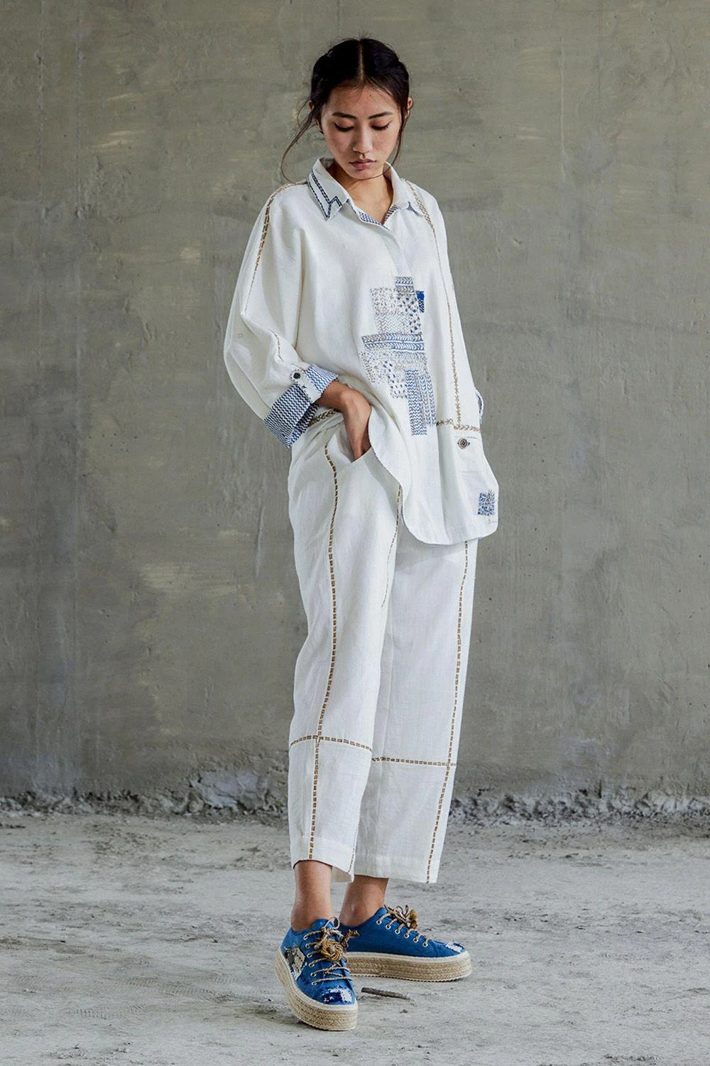 Sunira Designs White Hand Spun Cotton Kimono Shirt 1 Sunira Designs White Hand Spun Cotton Kimono Shirt