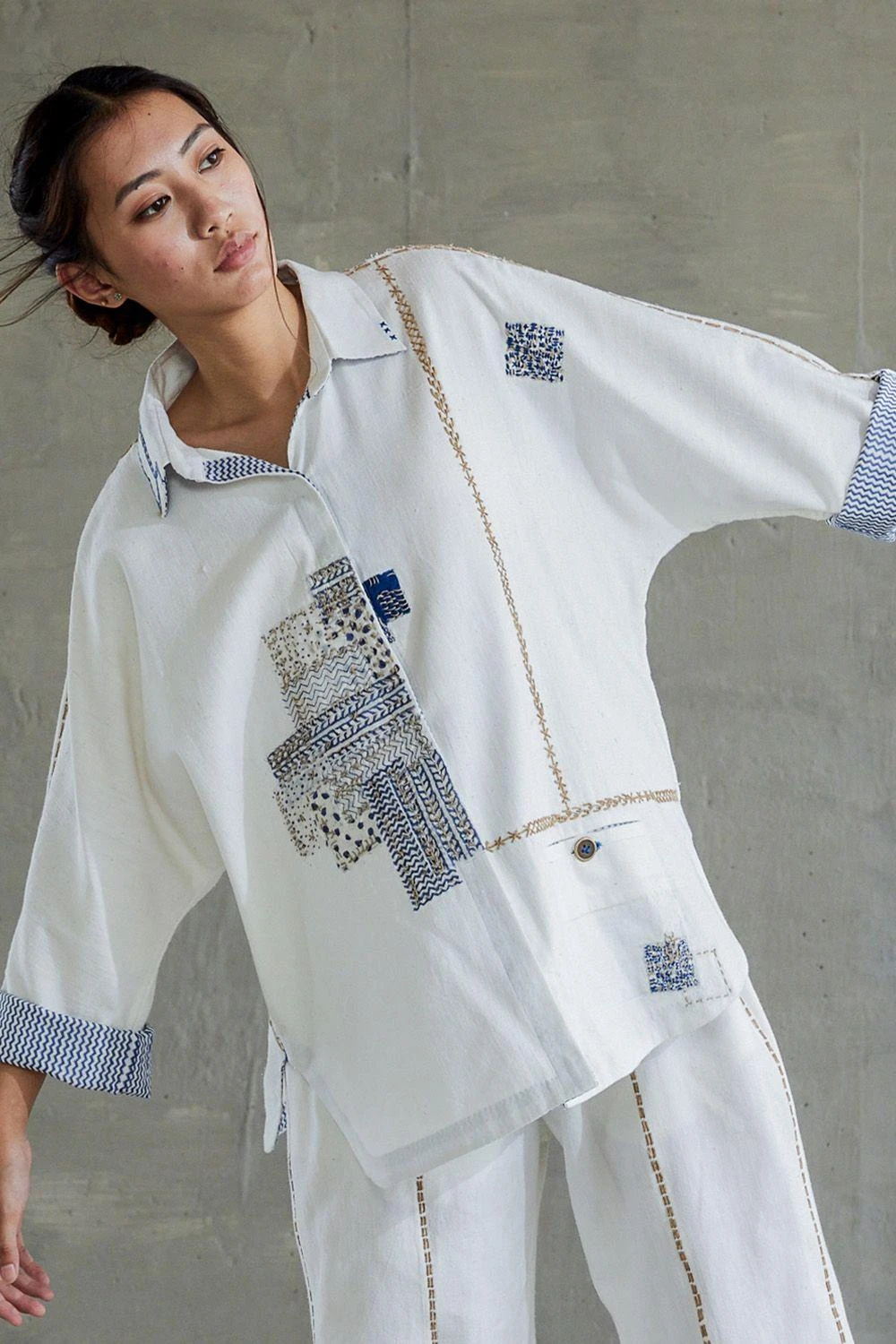 Sunira Designs White Hand Spun Cotton Kimono Shirt 2 Sunira Designs White Hand Spun Cotton Kimono Shirt - Image 2