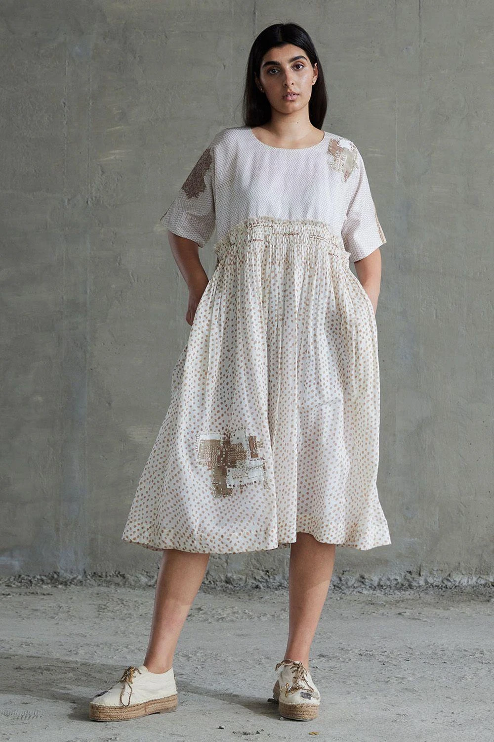 Sunira Designs Tan Brown Hand Spun Chanderi Dress 1 Sunira Designs Tan Brown Hand Spun Chanderi Dress