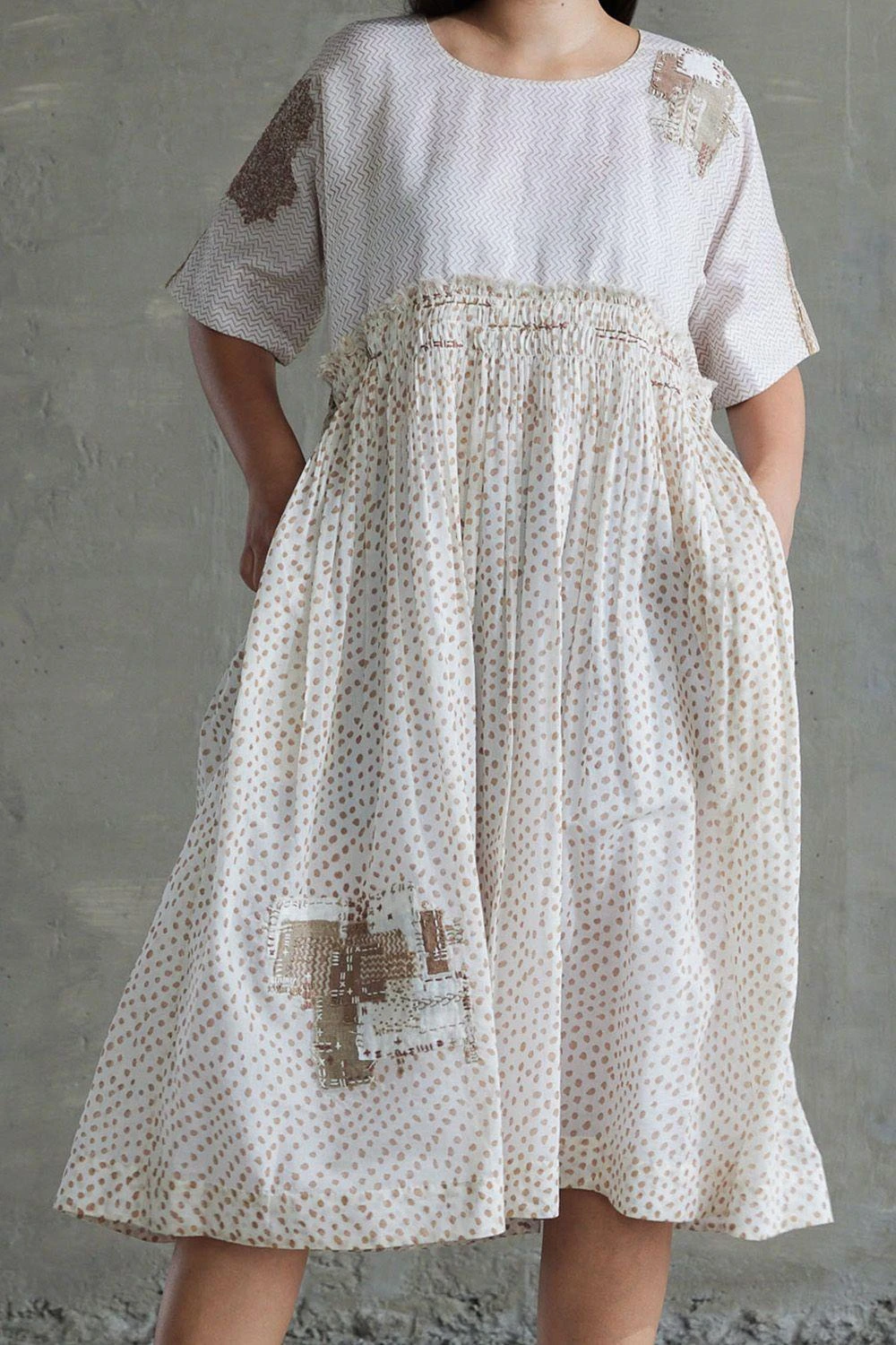 Sunira Designs Tan Brown Hand Spun Chanderi Dress 3 Sunira Designs Tan Brown Hand Spun Chanderi Dress - Image 3