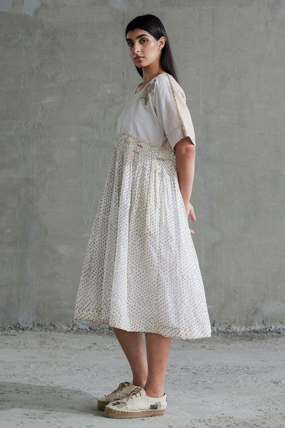 Sunira Designs Tan Brown Hand Spun Chanderi Dress 4 Sunira Designs Tan Brown Hand Spun Chanderi Dress - Image 4