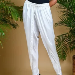 White Slim Overlap Pants