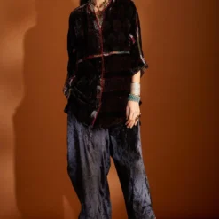 Sunira Designs Navy Blue Velvet Cowl Pants