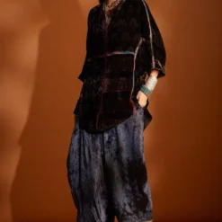 Sunira Designs Navy Blue Velvet Cowl Pants -Cheap Drapvera Store v2108b 3