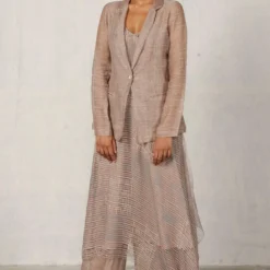 Urvashi Kaur Ash Grey Crux Dress In Linen Noil