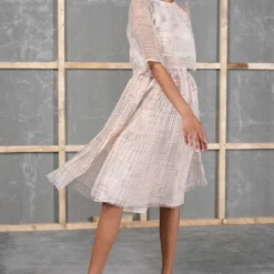 Urvashi Kaur Veiled Rose Echo Skirt In Linen Noil