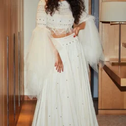 Varun Bahl Ivory Embroidered Top & Skirt Set