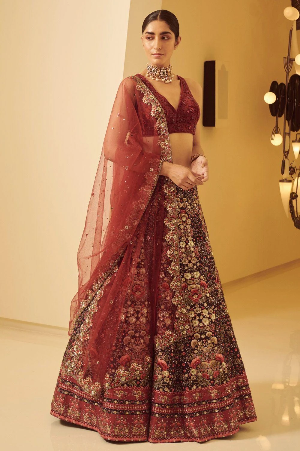 Varun Bahl Maroon Embellished Lehenga Set 1 Varun Bahl Maroon Embellished Lehenga Set