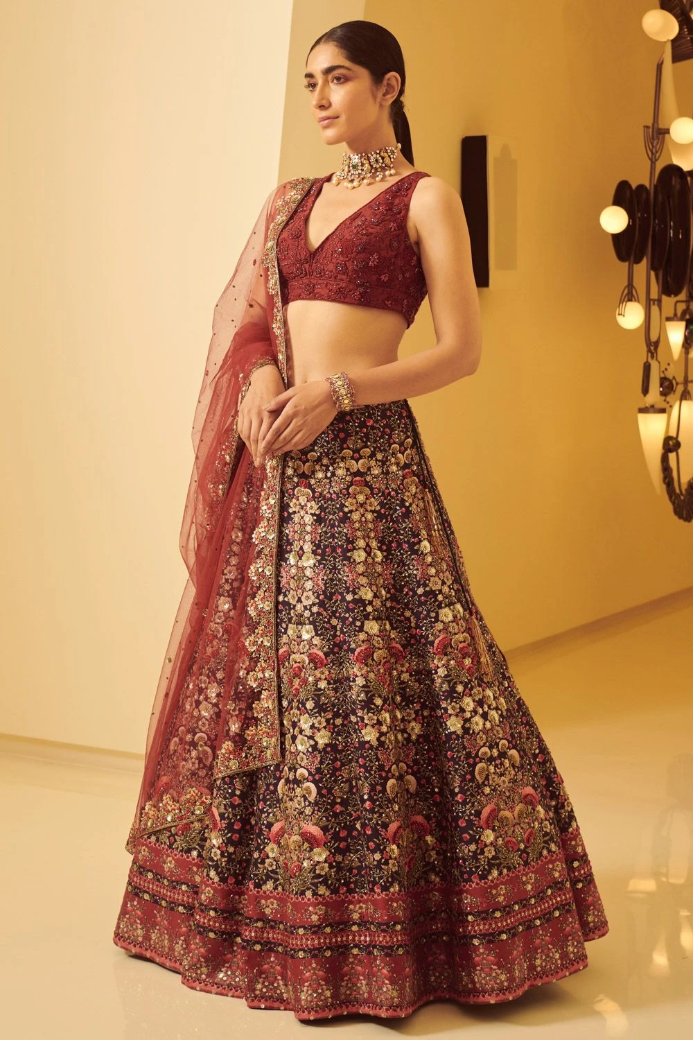 Varun Bahl Maroon Embellished Lehenga Set 2 Varun Bahl Maroon Embellished Lehenga Set - Image 2