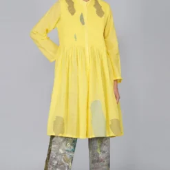 YAVI Yellow Cotton Jamdani Dress