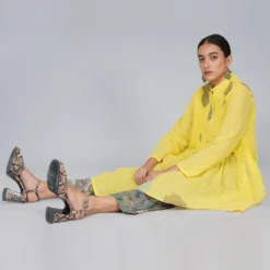 YAVI Yellow Cotton Jamdani Dress -Cheap Drapvera Store yc10d 70 4